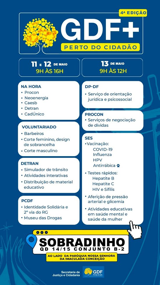 4ª edição do GDF Mais Perto do Cidadão começa nesta quinta (11) em Sobradinho